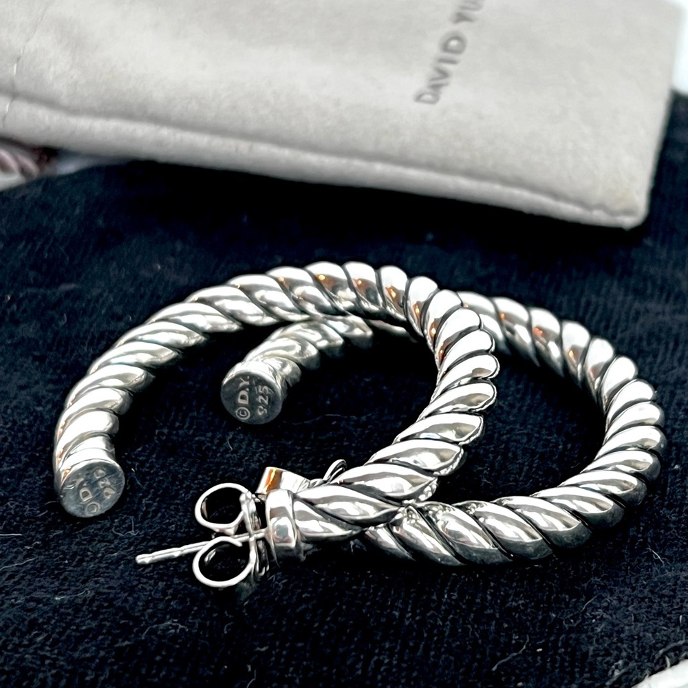 David Yurman Sculpted Cable Hoop Earrings in Sterling Silver, SSL.925